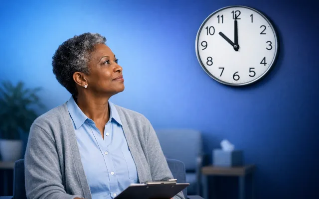 Clock and checklist representing expected timing for cognitive testing
