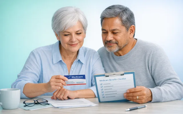 Abstract blue coverage map with checklist and shield icons