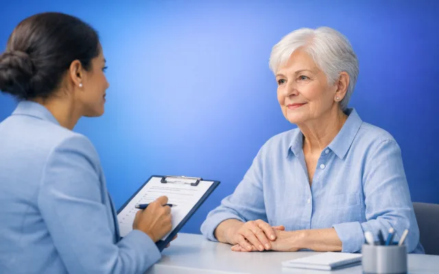 Abstract clipboard and soft blue shapes representing a cognitive assessment walkthrough